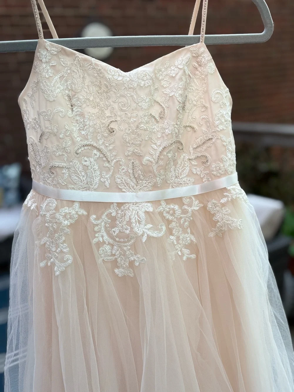 👑Princess Dress by David's Bridal Blush Lace & Tulle with Rhinestone Accents NWT - Picture 12 of 16